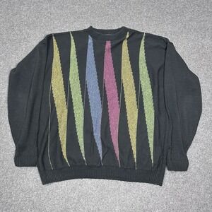 Vintage Alan Stuart Abstract Knit Sweater Black 90s Graphic Mens XL